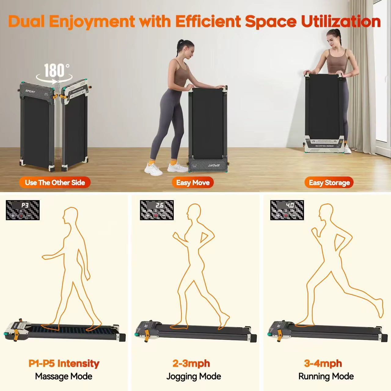 Multi-Functional Massage Treadmill Smart Walking Pad Portable Incline Running Machine for Home Use Space Saving Machine