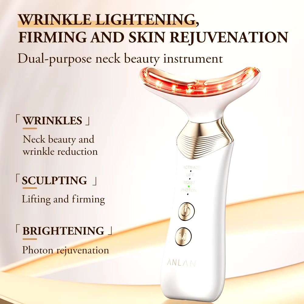 Dual Polar Neck Beauty Device Anti-Aging Remove Double Chin EMS Facia Lifting 5-Color Photon Warm Facial Massager 24K Gold