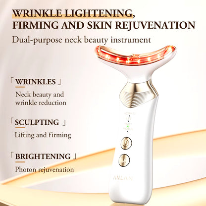 Dual Polar Neck Beauty Device Anti-Aging Remove Double Chin EMS Facia Lifting 5-Color Photon Warm Facial Massager 24K Gold