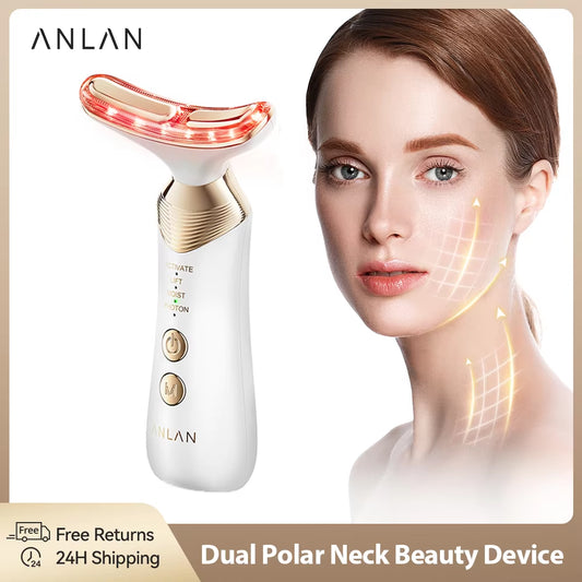 Dual Polar Neck Beauty Device Anti-Aging Remove Double Chin EMS Facia Lifting 5-Color Photon Warm Facial Massager 24K Gold