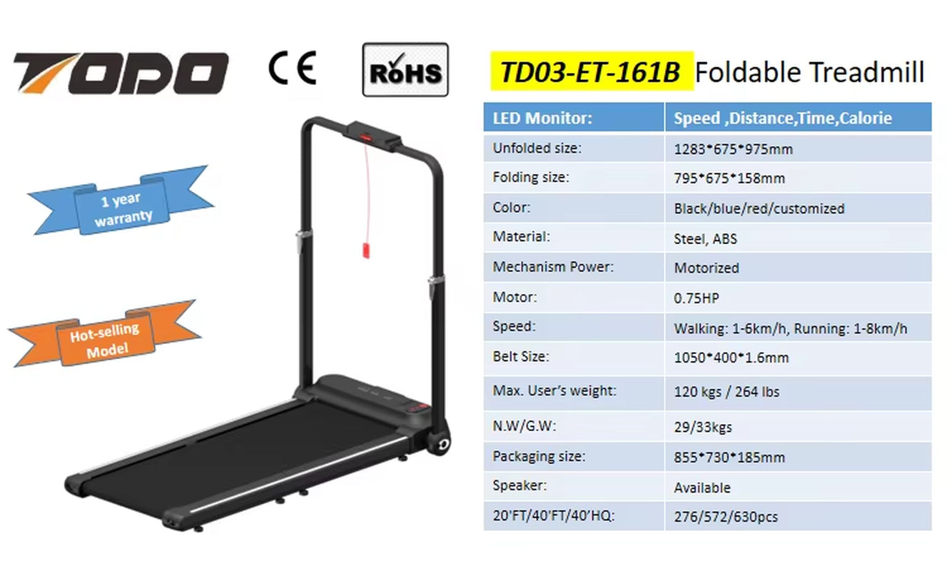 Mini Folding Walking Pad Electric under Desk Treadmill Portable Fitness Equipment for Home Gym Exercise with Bluetooth Speaker