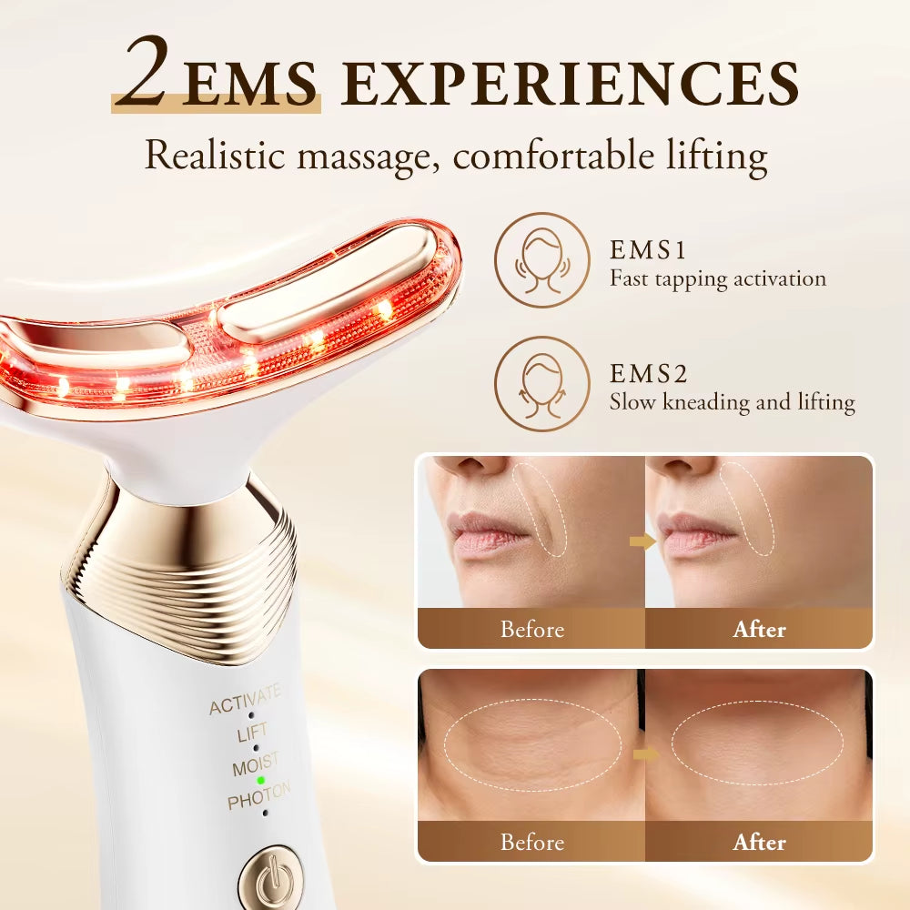 Dual Polar Neck Beauty Device Anti-Aging Remove Double Chin EMS Facia Lifting 5-Color Photon Warm Facial Massager 24K Gold